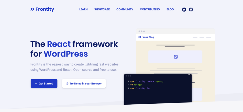 Frontity homepage &ndash; The React framework for WordPress