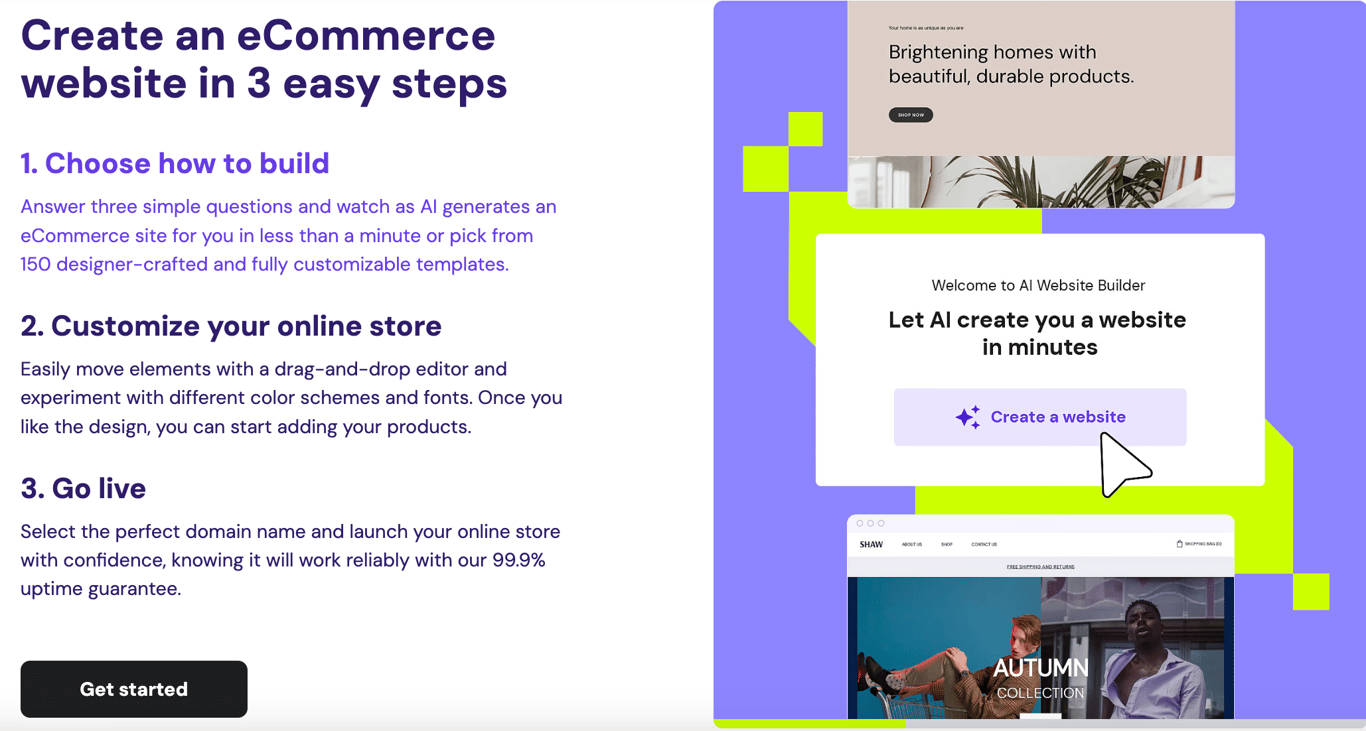 Hostinger eCommerce website homepage