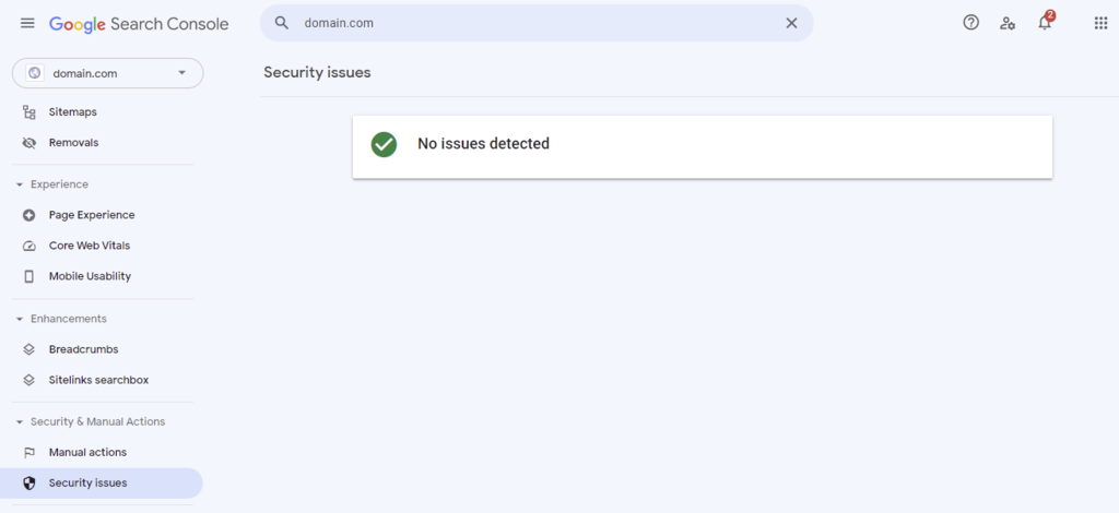 The security issues section in Google Search Console
