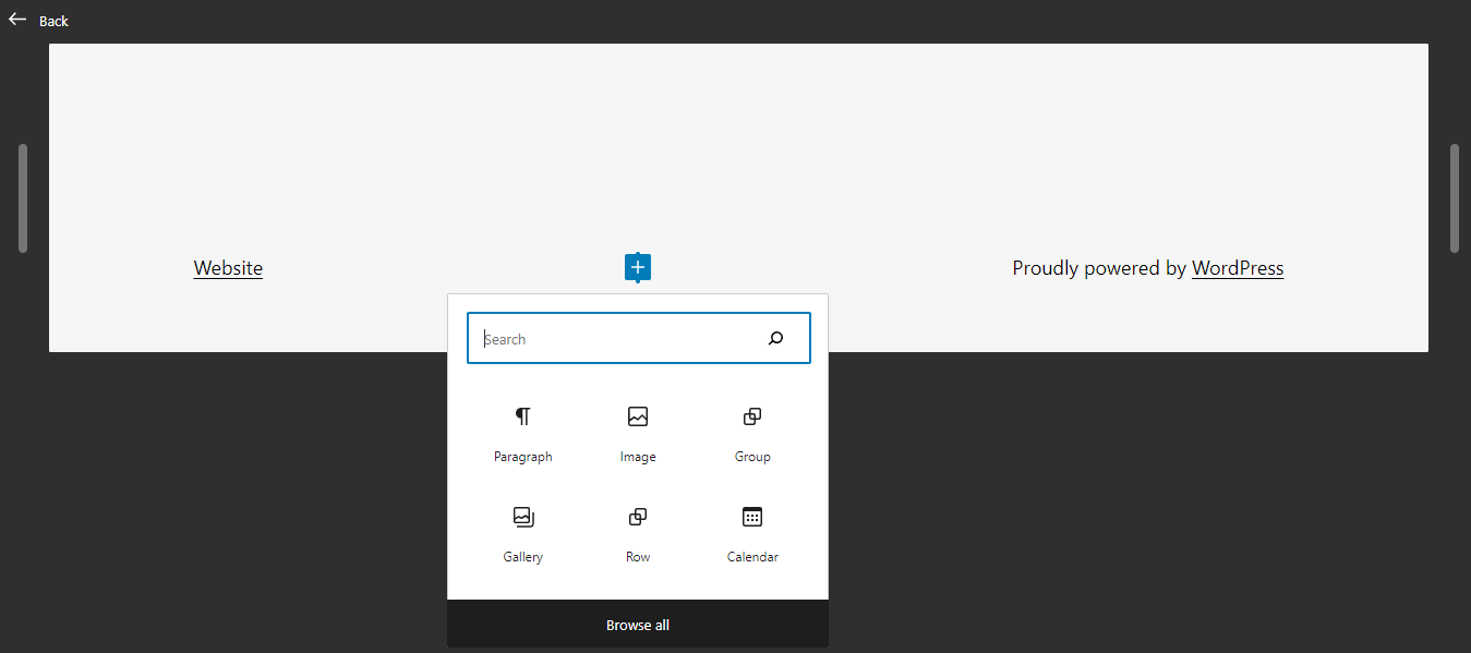Adding a block in the block editor.