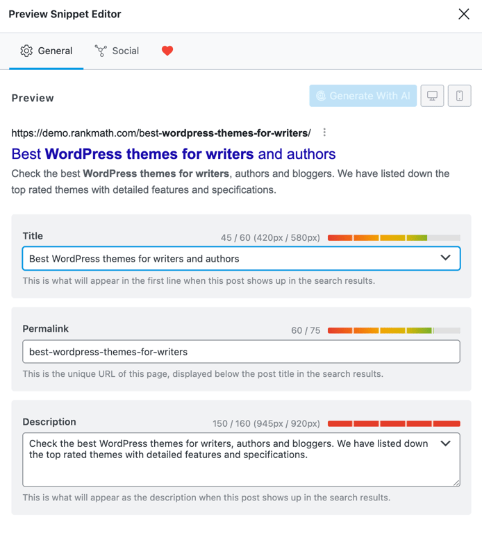 wordpress-rank-math-preview-snippet-editor Rank Math's preview snippet editor in WordPress