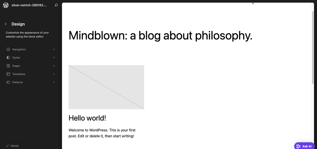 The interface of WordPress Site Editor