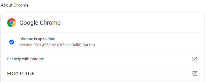  Google Chrome's version information in About Google Chrome
