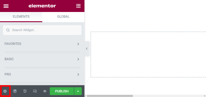 The settings icon on Elementor