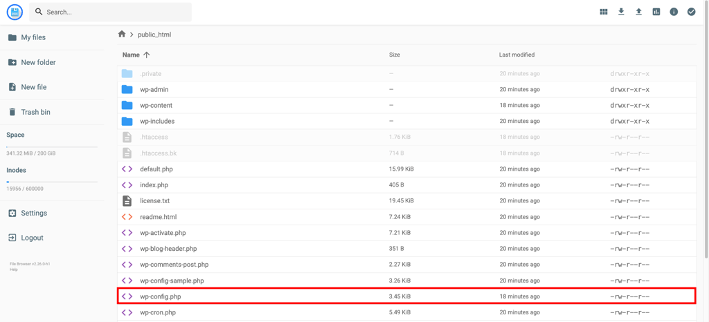 Locating wp-config.php in WordPress root via File Manager