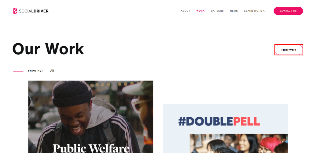 Filter feautre on Social Driver's portfolio page