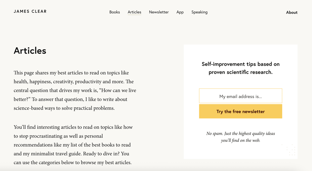 James Clear's blog page