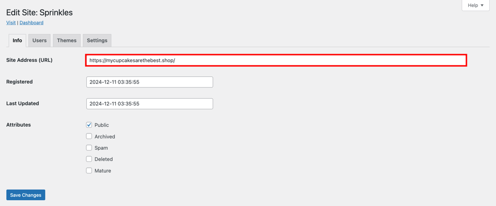 Editing a WordPress Multisite subsite address with custom domain
