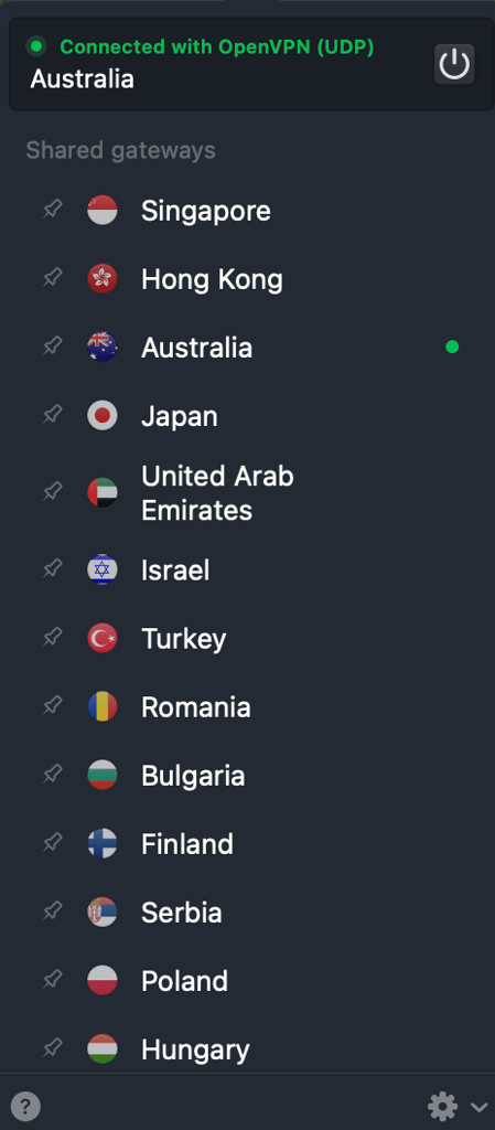 NordVPN's available server locations