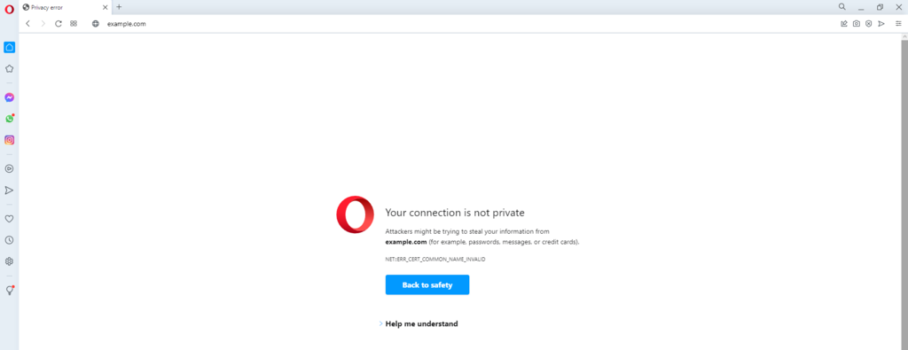 NET::ERR_CERT_COMMON_NAME_INVALI error on Opera