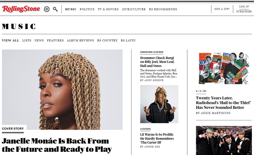 RollingStone's, an XWP client, music page