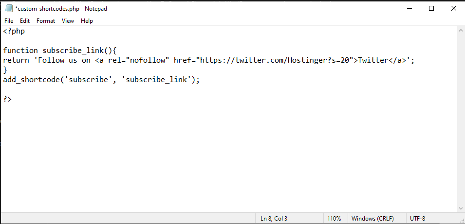 custom-shortcodes.php file with a subscribe function