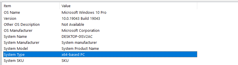 The System Type section showing x64-based PC operating system.