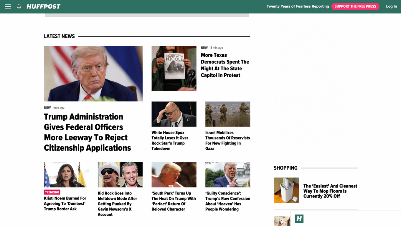 The Huffington Post's home page