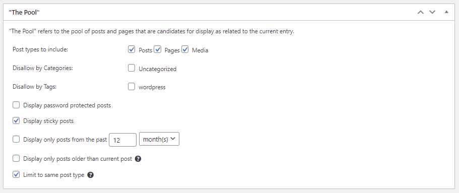 The Pool section of the YARPP settings page