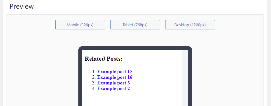 The Preview section of the YARPP settings page