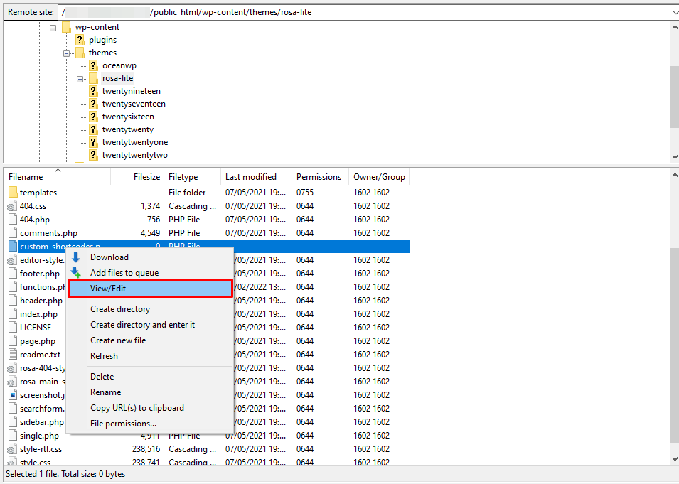 View/Edit option to edit files on FileZilla
