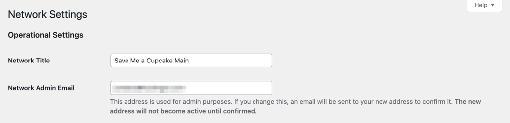 WordPress Network Settings showing Operational Settings section