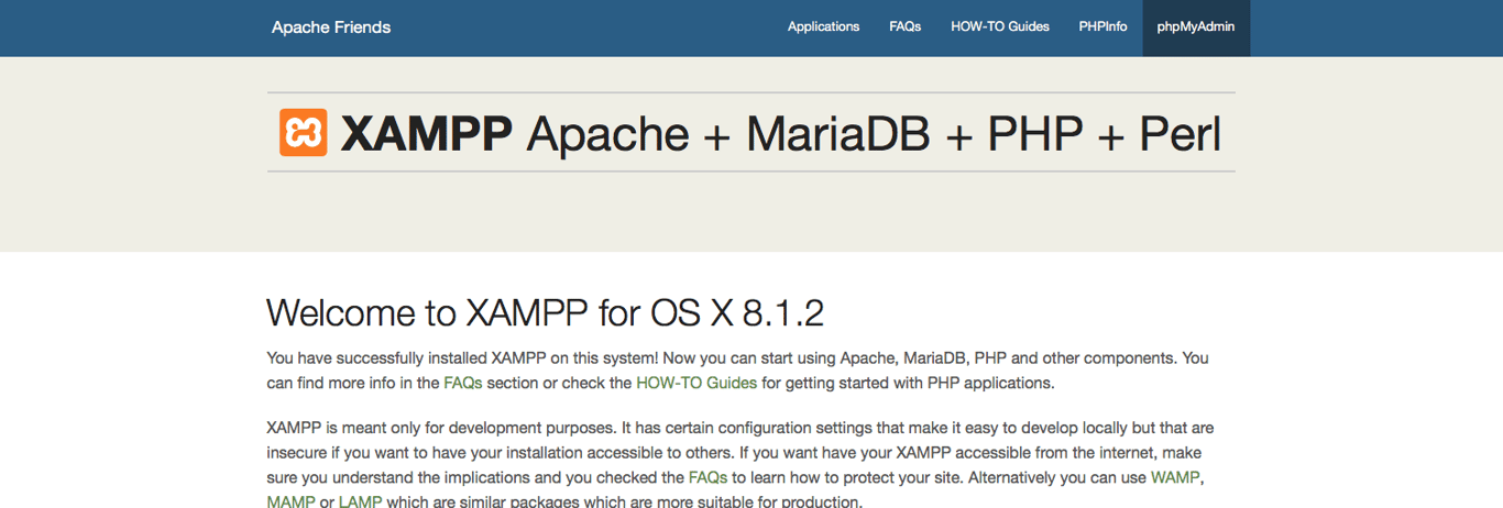 The location of phpMyAdmin on your XAMPP information page.