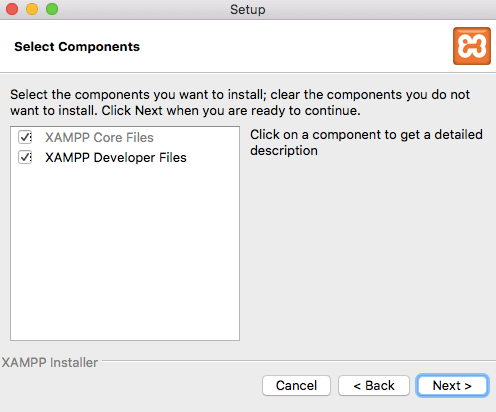 Selecting the components you want to install.