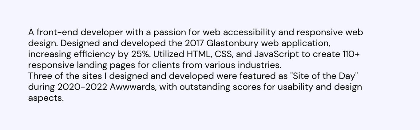 The second example of a senior-level web developer resume summary.