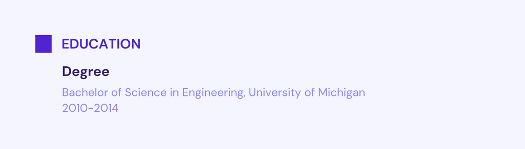An example of an education section in a web developer resume.