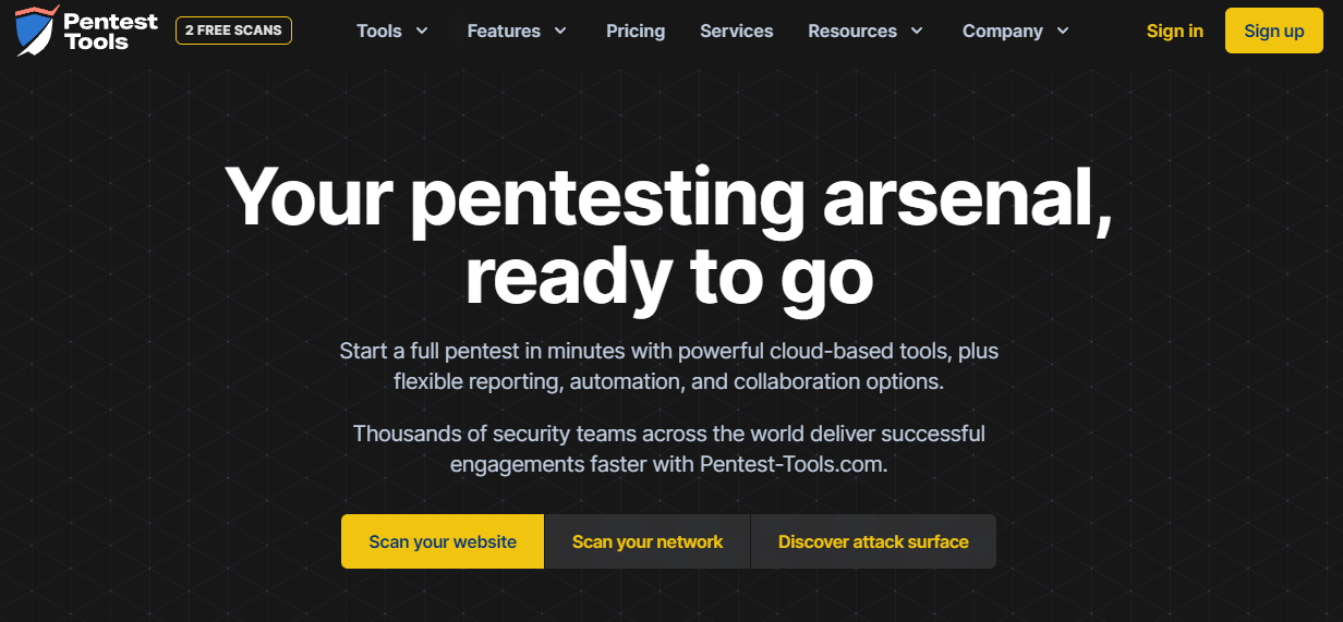 Pentest Tools homepage png