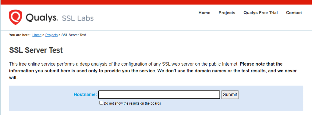 Qualys SSL Labs SSL Server Test page