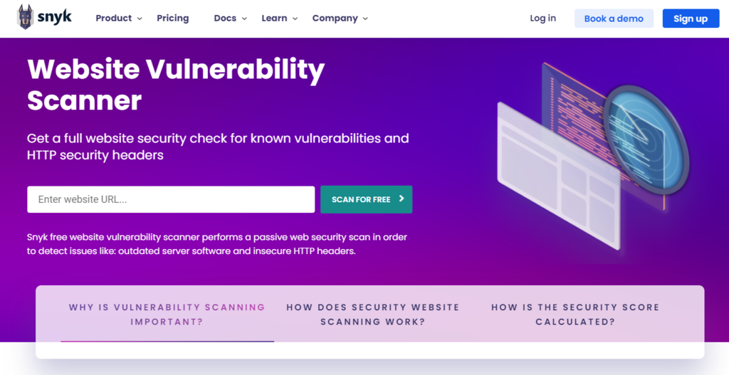 Synk Website Scanner homepage