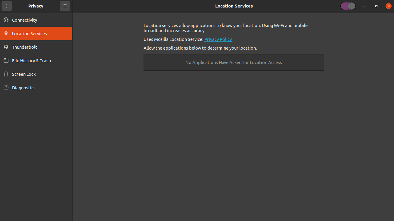 Ubuntu Location Services menu