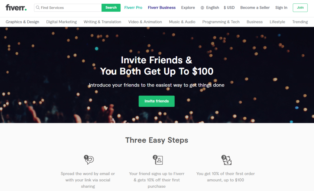 Fiverr referral program: Invite friends & you both get up to 0