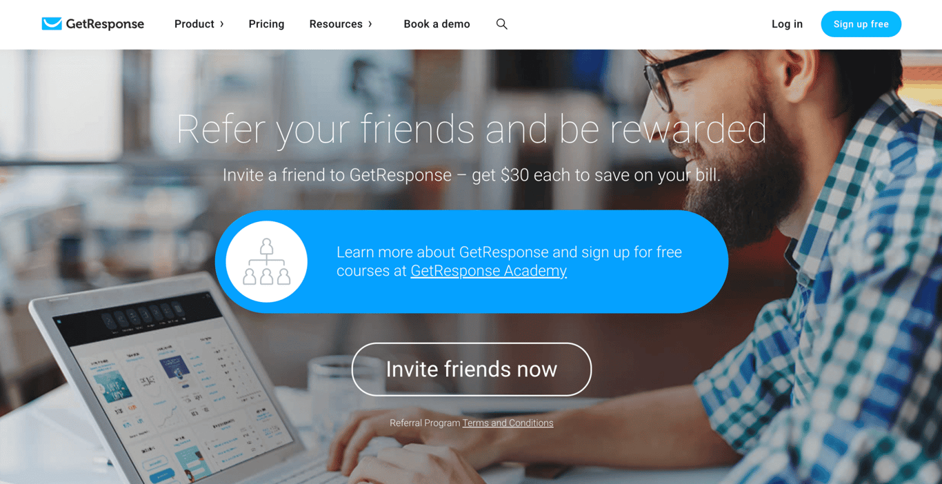 Homepage of GetResponse referral program