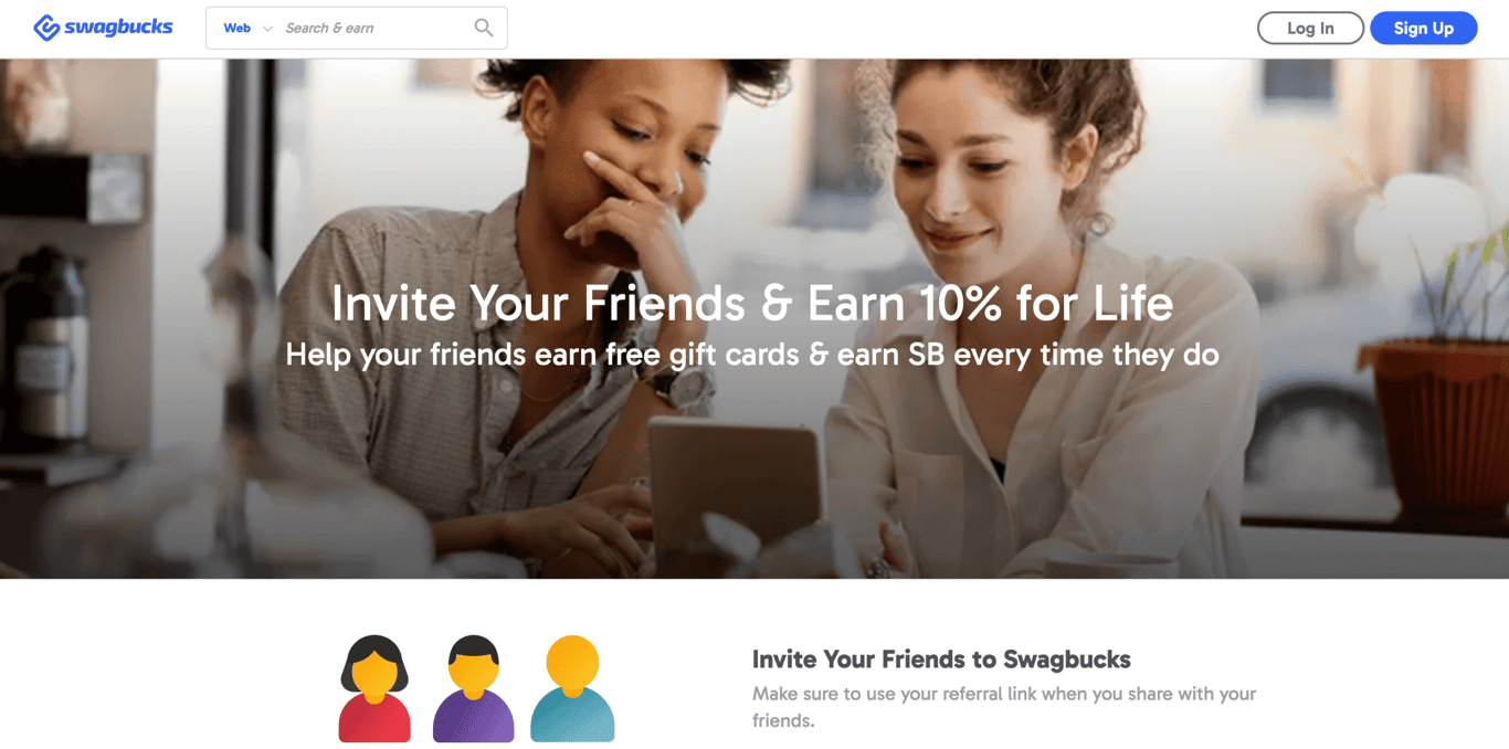 Homepage of Swagbucks referral program