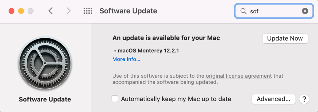 The Software Update menu on macOS