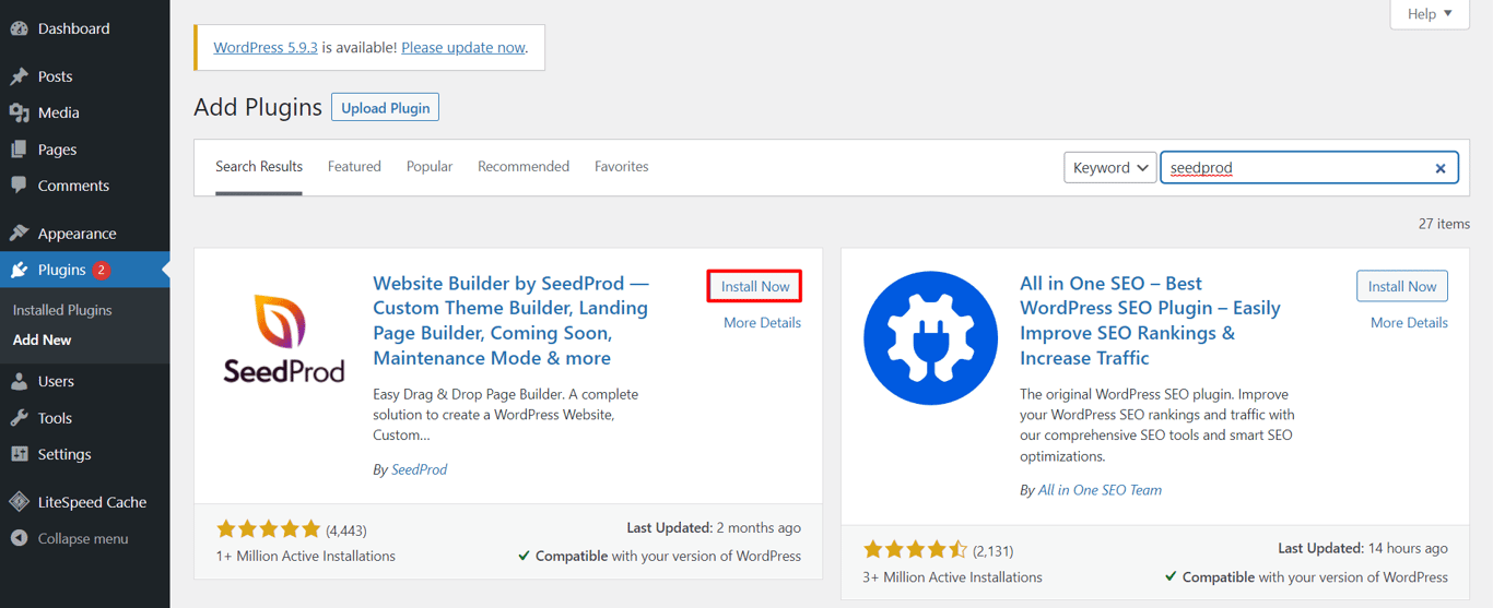 The plugins menu on your WordPress dashboard