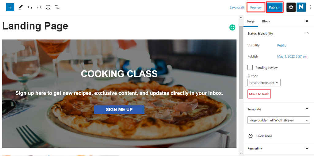 The publish button that can be found at the top right corner of your WordPress page