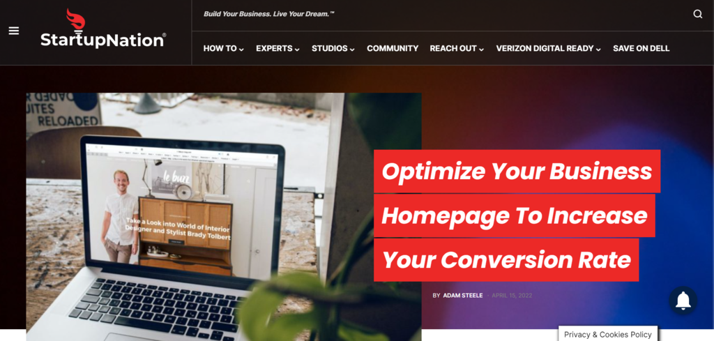 iThe homepage of Startup Nation, an entrepreneurship blog that provides tips for early stage startups