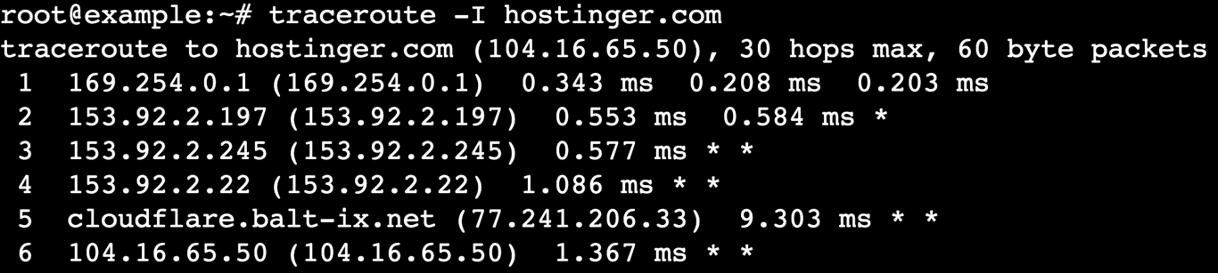 Run the traceroute -I command in Linux's Terminal