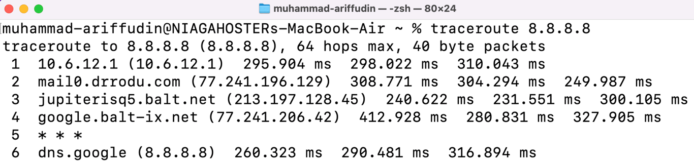 Run the traceroute command in macOS' Terminal
