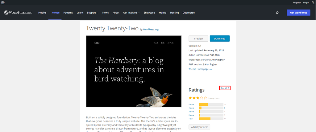 the See All link in the WordPress theme page