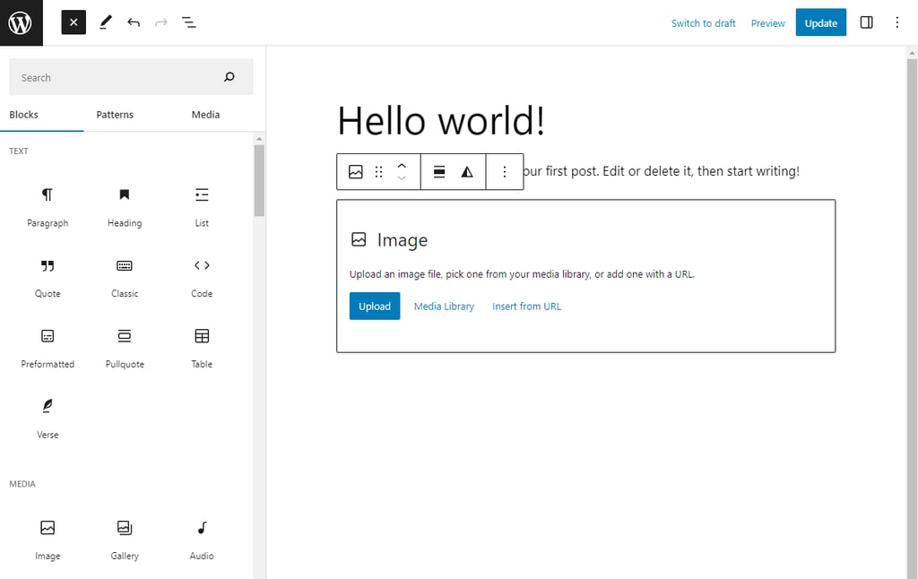 WordPress's Gutenberg editor for editing posts and pages