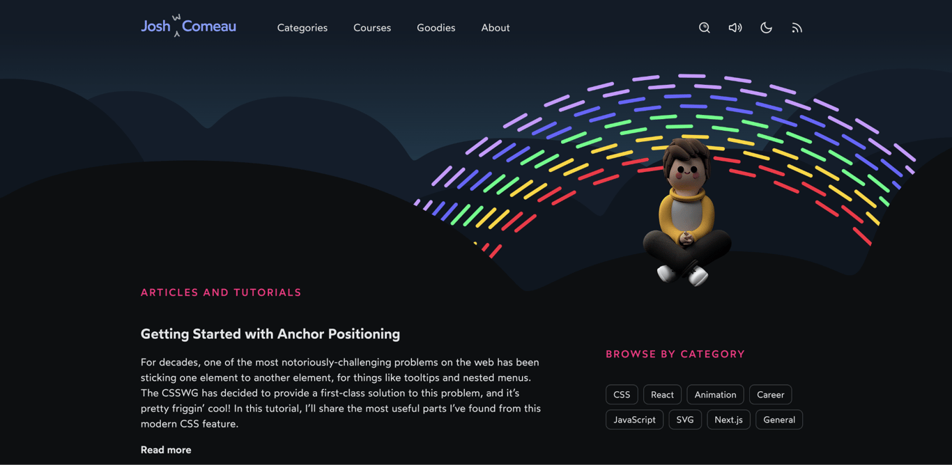 Josh W. Comeau portfolio page