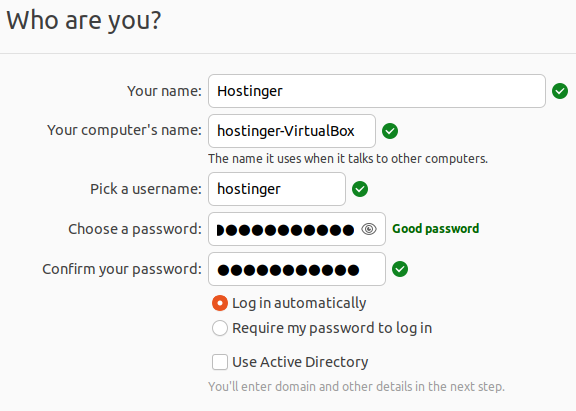 Ubuntu installer step to specify new operating system user