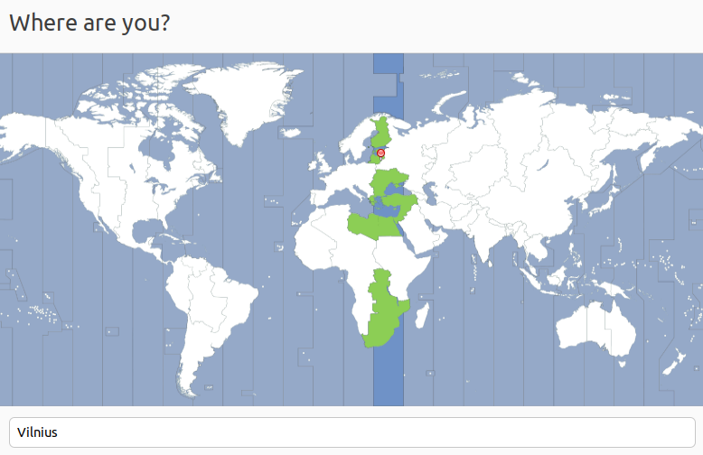 Ubuntu installer step allowing user to select their timezone
