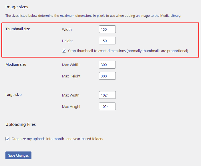 Changing the WordPress thumbnail dimensions