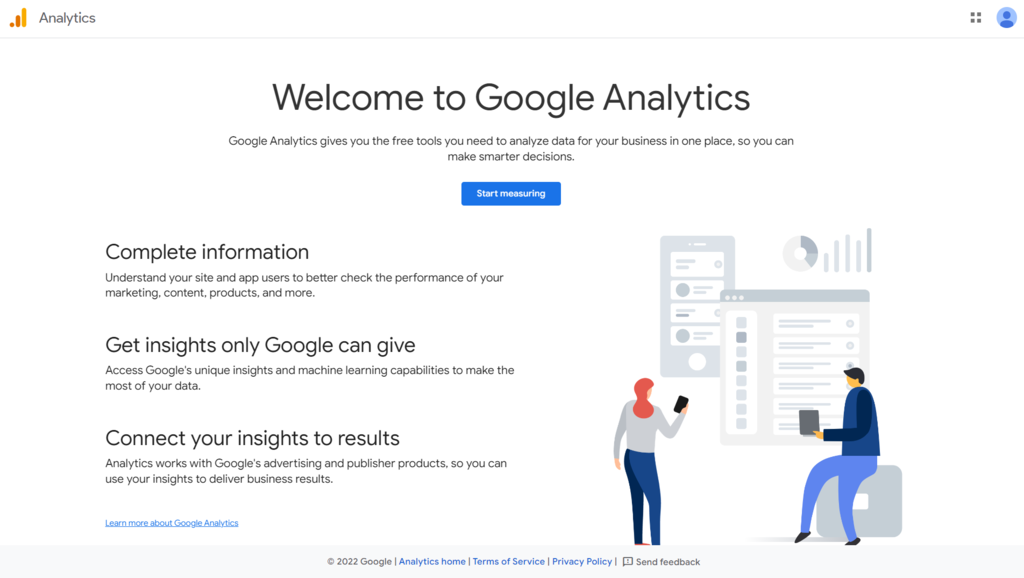 Google Analytics' welcome page.
