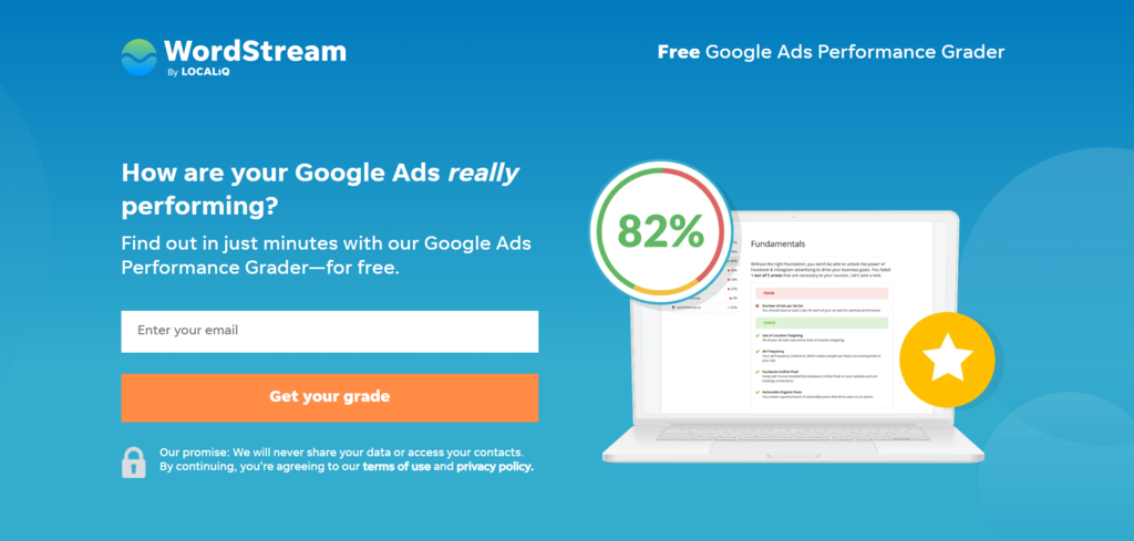 WordStream Google AdWords Performance Grader's landing page.