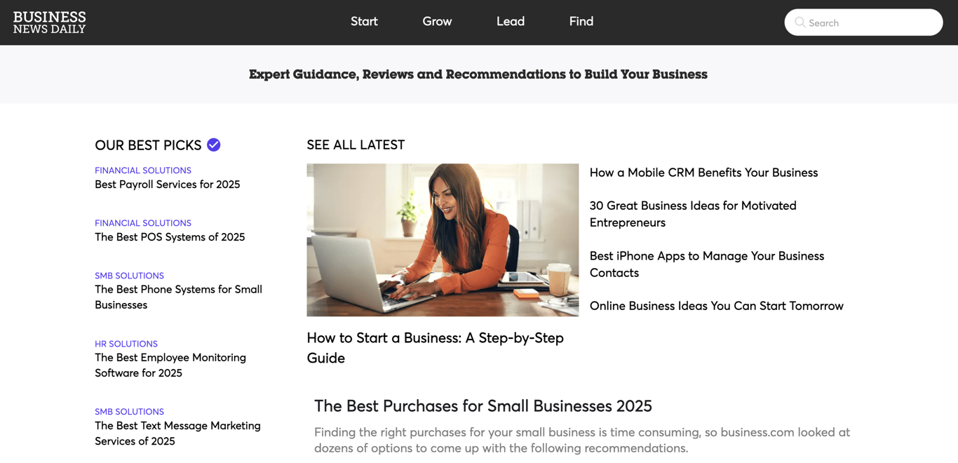 Business News Daily's homepage

