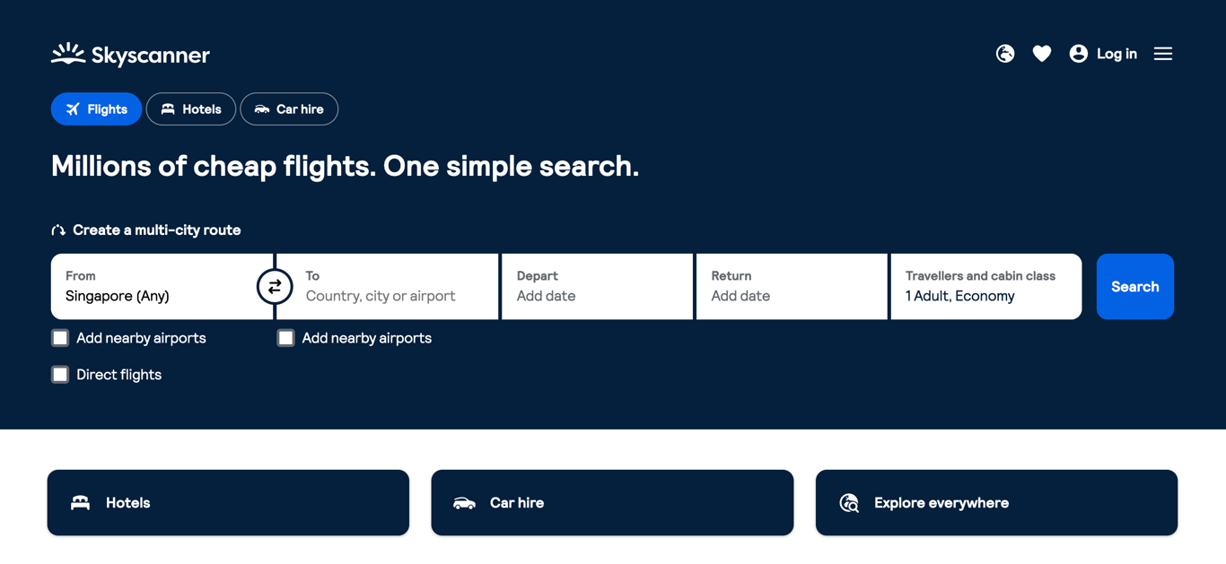Skyscanner's homepage