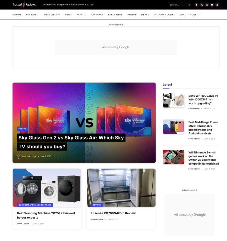 Trusted Reviews's homepage
